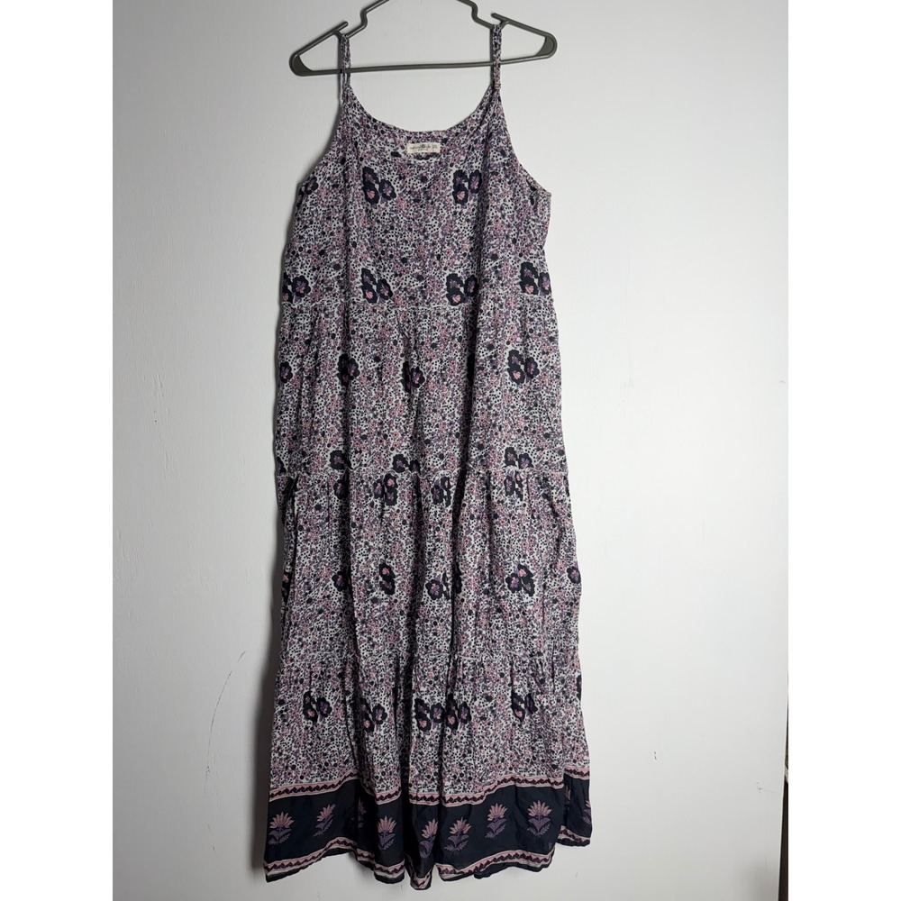 Natural Life Floral Tiered Maxi Dress Purple Pink Boho Flowy L/XL